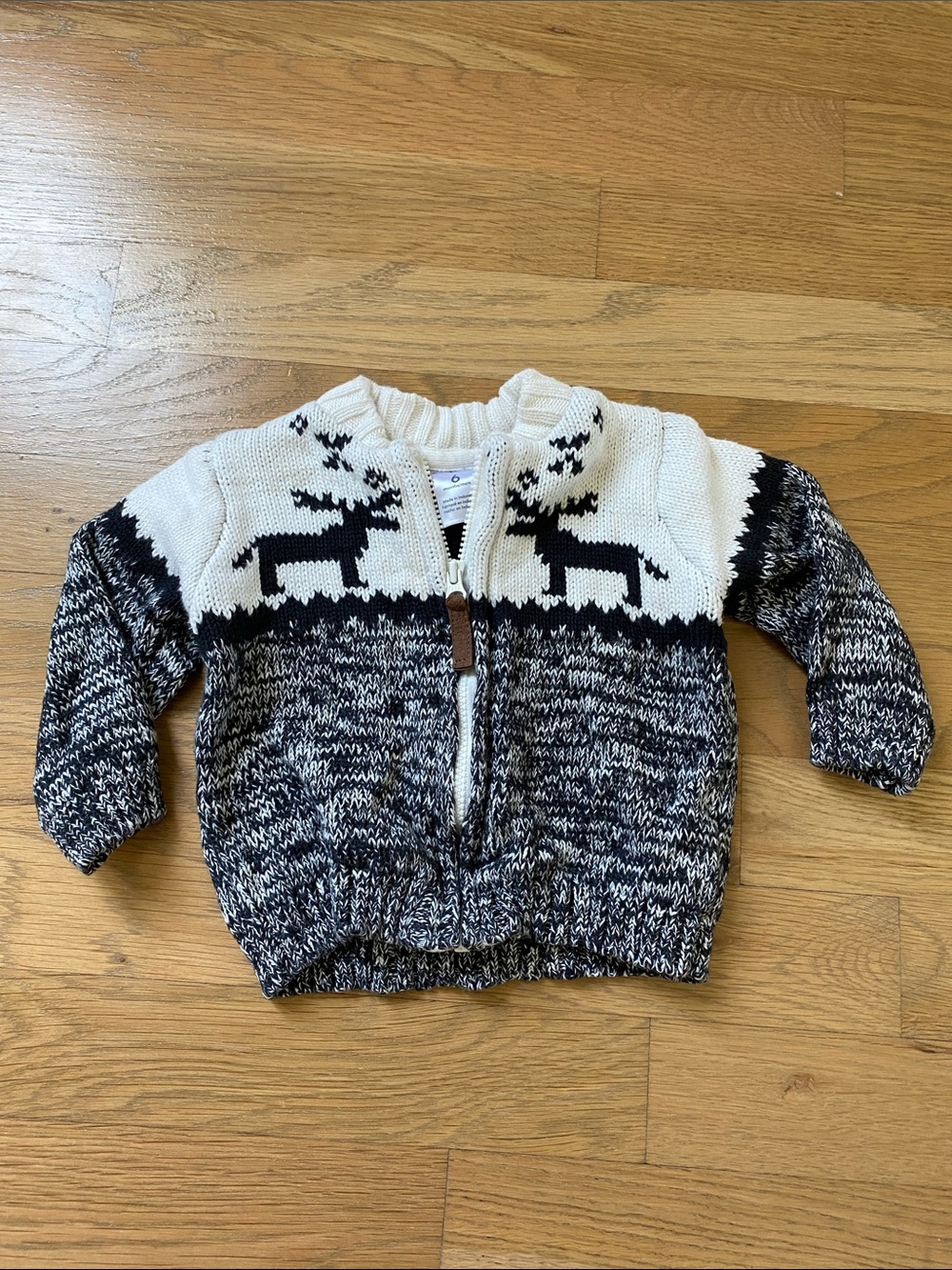 Carter's 6 Month Cream and Black Knit Zip-Up Sweater